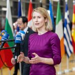 Кая Каллас під час коментаря для преси перед засіданням міністрів закордонних справ країн ЄС