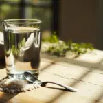 Склянка з водою і сіллю — приклад водного розчину на дерев'яному столі