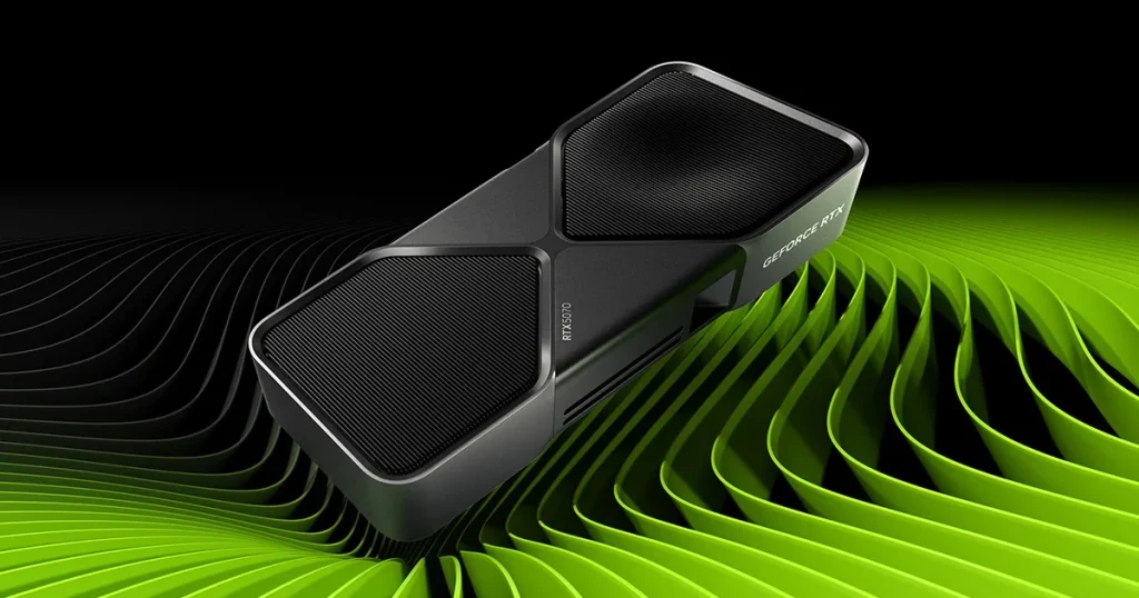 Відеокарта GeForce RTX 5070 на чорному тлі