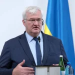 Андрій Сибіга на спільному брифінгу з Радославом Сікорським у Києві